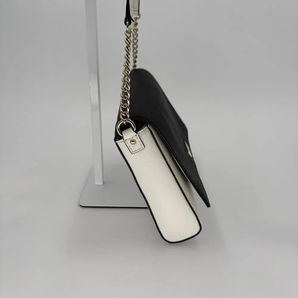 Kate Spade Carson Black White Colorblock Chain Flap Crossbody Convertible Clutch